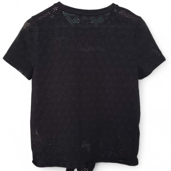 Madewell Texture & Thread Top Women's Black Modern Tie-Front Geo-Eyelet Knit M - Picture 3 of 7